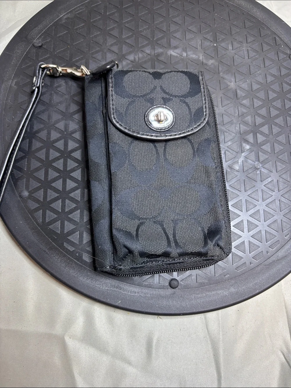 Coach Black Signature Phone Wristlet with Turn-Lock